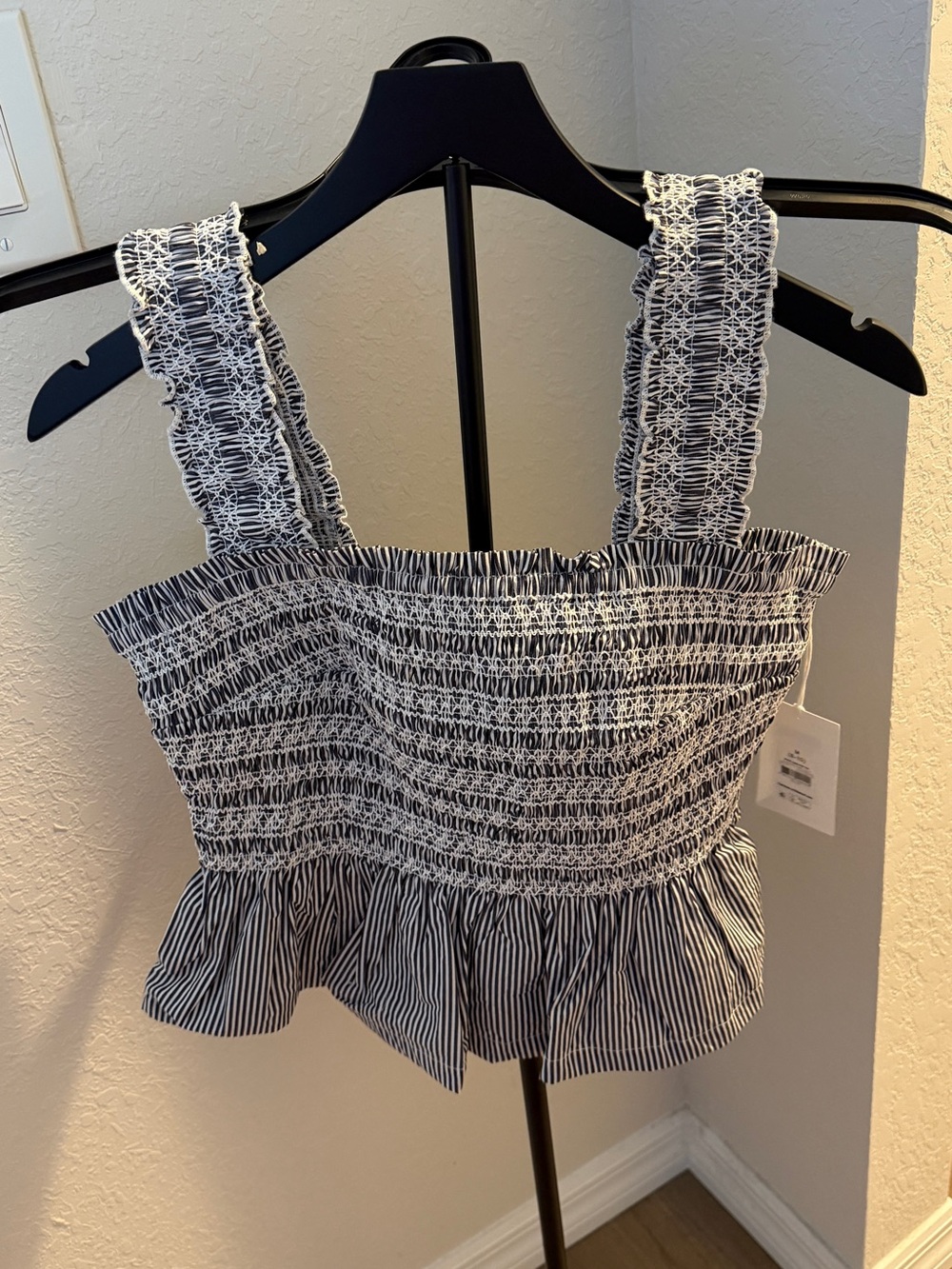 Striped Smocked Peplum Top - Black & White